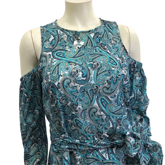 ✅Michael Kors Paisley Print Cold Shoulder Long Sleeve DRESS NWT - Picture 3 of 7